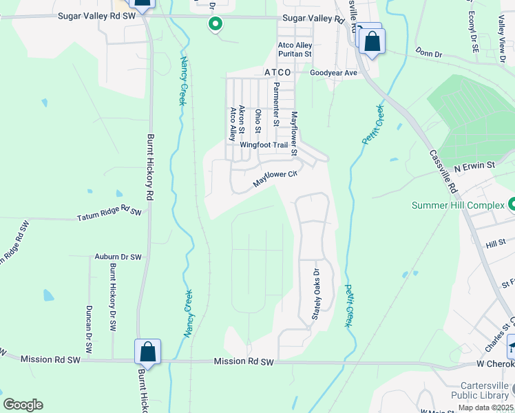map of restaurants, bars, coffee shops, grocery stores, and more near 110 Jackson Farm Road in Cartersville