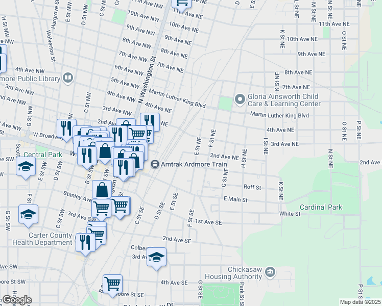 map of restaurants, bars, coffee shops, grocery stores, and more near 2nd Avenue Northeast in Ardmore
