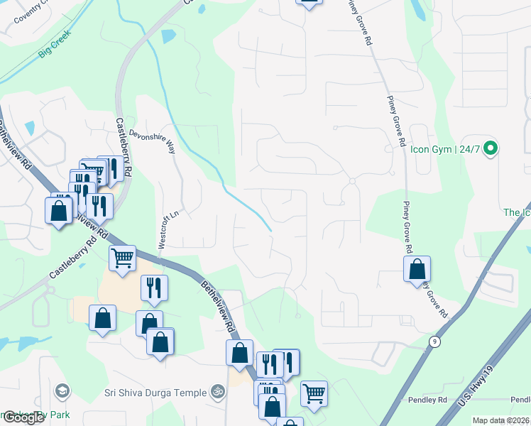 map of restaurants, bars, coffee shops, grocery stores, and more near 6635 Cold Stream Drive in Cumming
