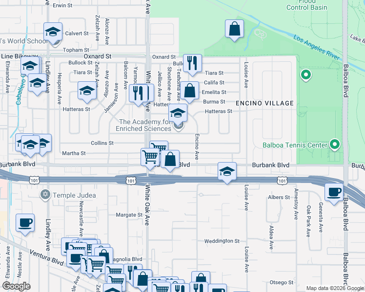 map of restaurants, bars, coffee shops, grocery stores, and more near in Los Angeles
