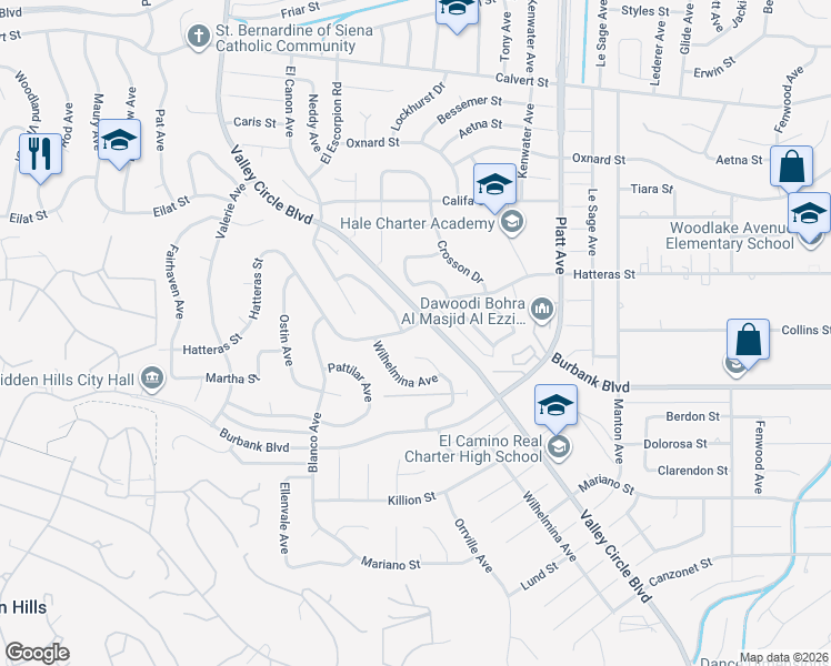 map of restaurants, bars, coffee shops, grocery stores, and more near 5628 El Canon Avenue in Los Angeles