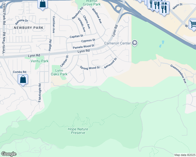 map of restaurants, bars, coffee shops, grocery stores, and more near 354 Larch Crest Court in Thousand Oaks