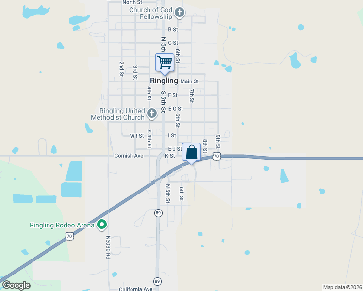 map of restaurants, bars, coffee shops, grocery stores, and more near 504 6th Street in Ringling