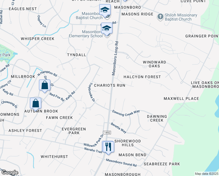 map of restaurants, bars, coffee shops, grocery stores, and more near 3738 Masonboro Loop Road in Wilmington