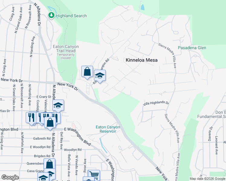 map of restaurants, bars, coffee shops, grocery stores, and more near 2928 Larmona Drive in Pasadena