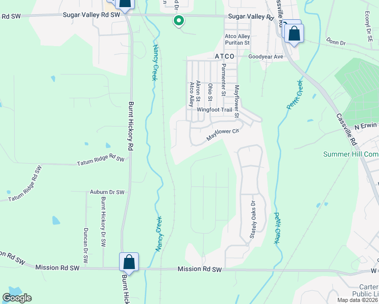 map of restaurants, bars, coffee shops, grocery stores, and more near 7 Vista Court in Cartersville