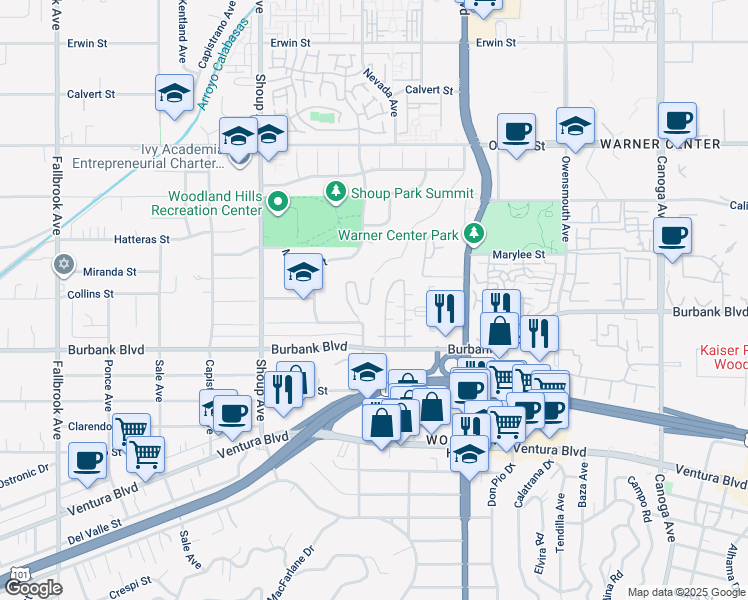map of restaurants, bars, coffee shops, grocery stores, and more near 5628 Farralone Avenue in Los Angeles