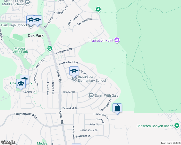 map of restaurants, bars, coffee shops, grocery stores, and more near 6550 Smoke Tree Avenue in Oak Park