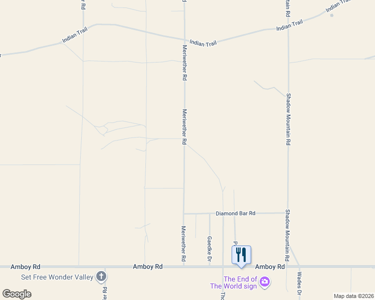 map of restaurants, bars, coffee shops, grocery stores, and more near 4461 Meriwether Road in Twentynine Palms