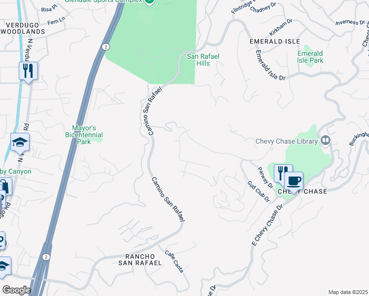 map of restaurants, bars, coffee shops, grocery stores, and more near 1554 Sheridan Road in Glendale