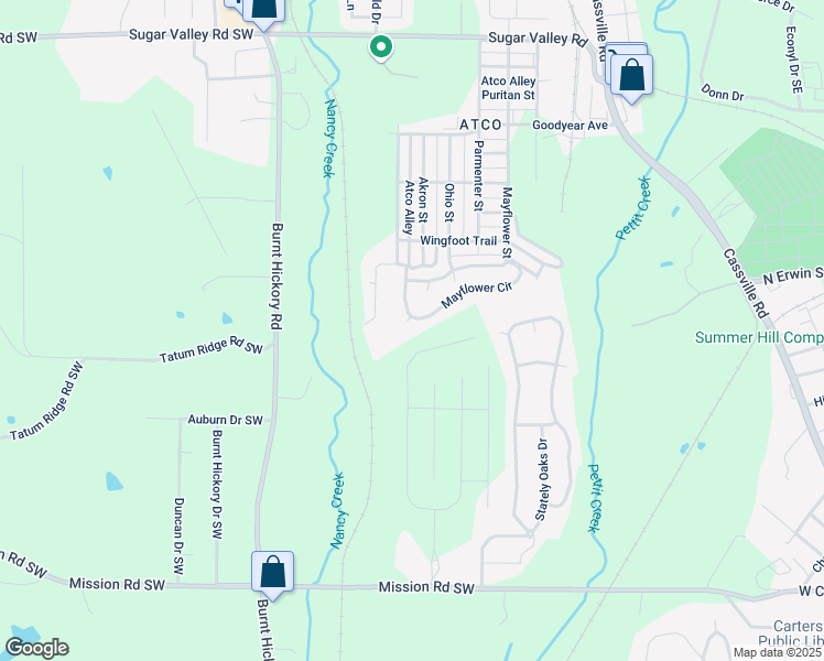 map of restaurants, bars, coffee shops, grocery stores, and more near 9 Vista Court in Cartersville