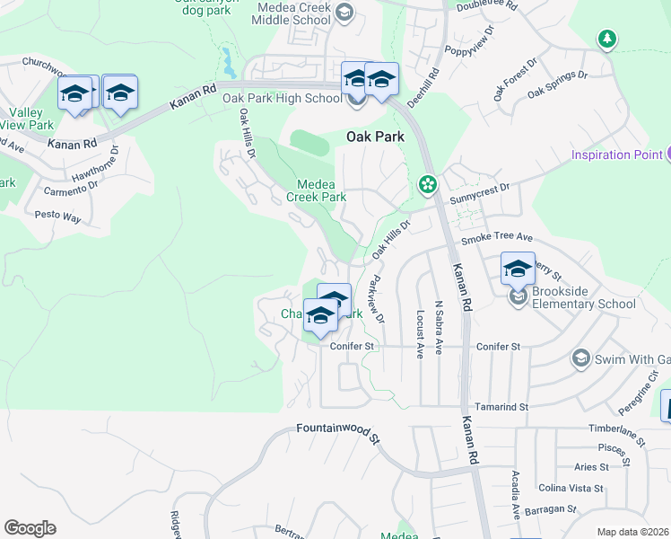 map of restaurants, bars, coffee shops, grocery stores, and more near 213 Estrellita Lane in Oak Park