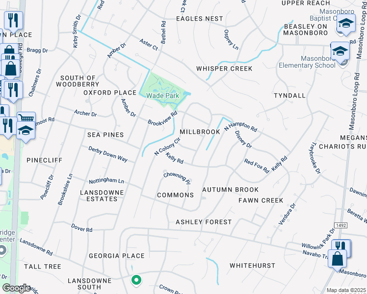 map of restaurants, bars, coffee shops, grocery stores, and more near 130 Doughton Road in Wilmington