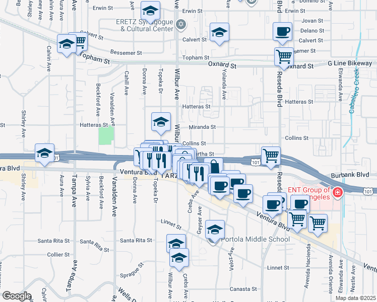 map of restaurants, bars, coffee shops, grocery stores, and more near in 