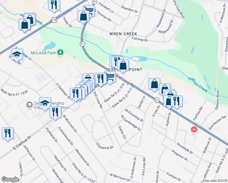 map of restaurants, bars, coffee shops, grocery stores, and more near 1509 S Westminister Dr in Florence