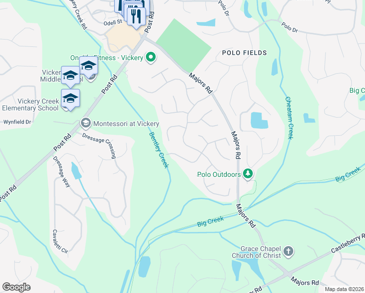 map of restaurants, bars, coffee shops, grocery stores, and more near 6635 Buckingham Circle in Cumming