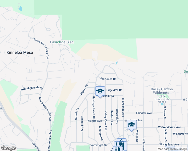 map of restaurants, bars, coffee shops, grocery stores, and more near 3680 Startouch Drive in Pasadena