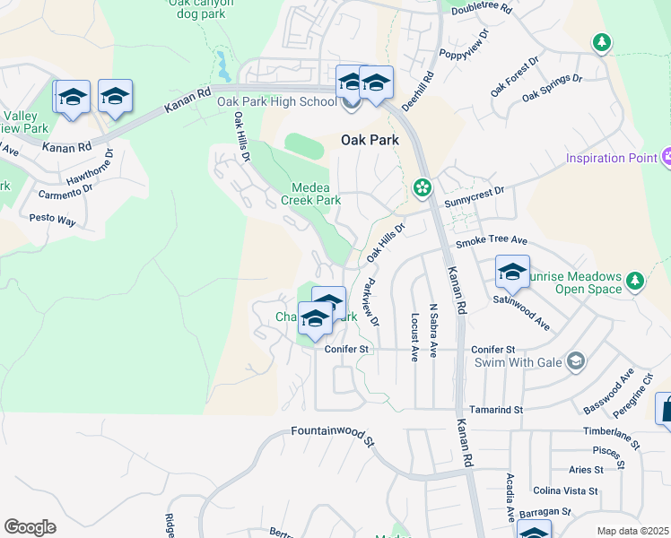 map of restaurants, bars, coffee shops, grocery stores, and more near 216 Estrellita Lane in Oak Park