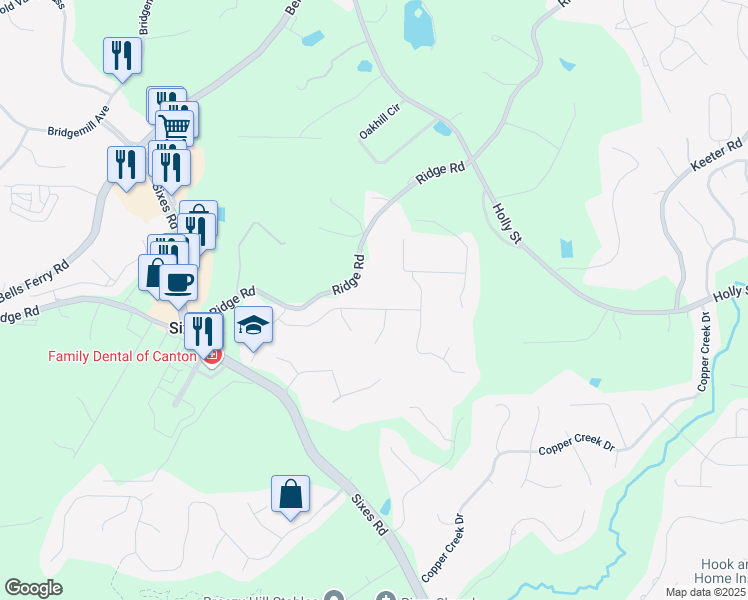 map of restaurants, bars, coffee shops, grocery stores, and more near 115 Eagle Ridge Drive in Canton