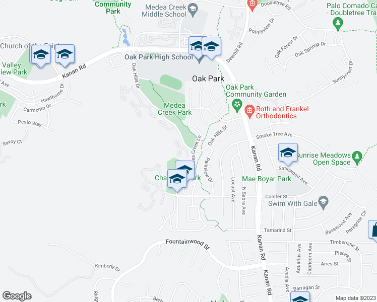 map of restaurants, bars, coffee shops, grocery stores, and more near 216 Estrellita Lane in Oak Park