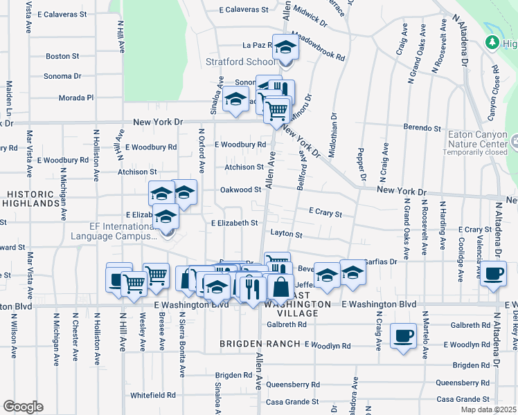 map of restaurants, bars, coffee shops, grocery stores, and more near in Altadena
