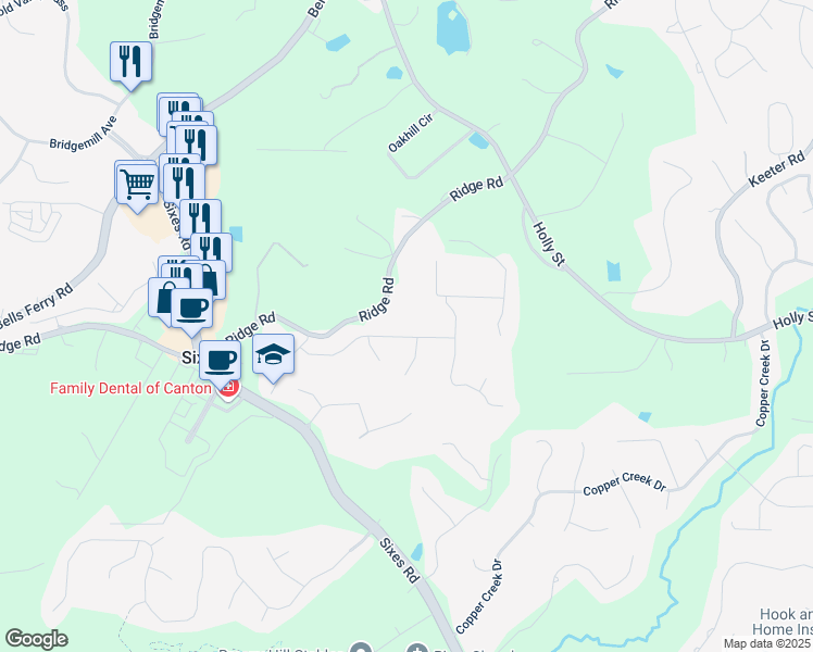 map of restaurants, bars, coffee shops, grocery stores, and more near 115 Eagle Ridge Drive in Canton