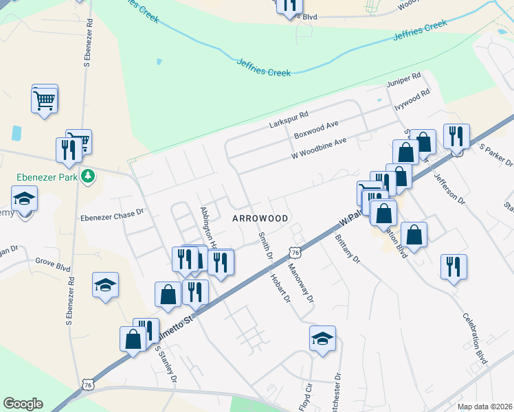 map of restaurants, bars, coffee shops, grocery stores, and more near 824 Smith Drive in Florence