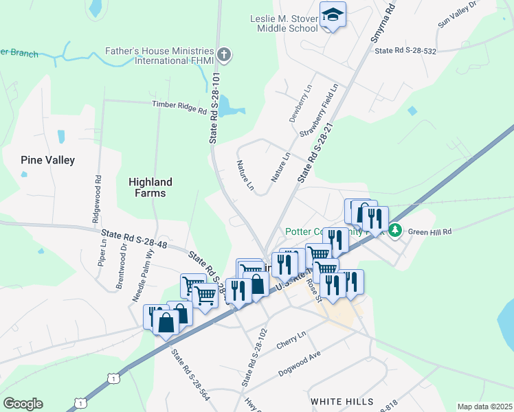 map of restaurants, bars, coffee shops, grocery stores, and more near 94 Nature Lane in Elgin