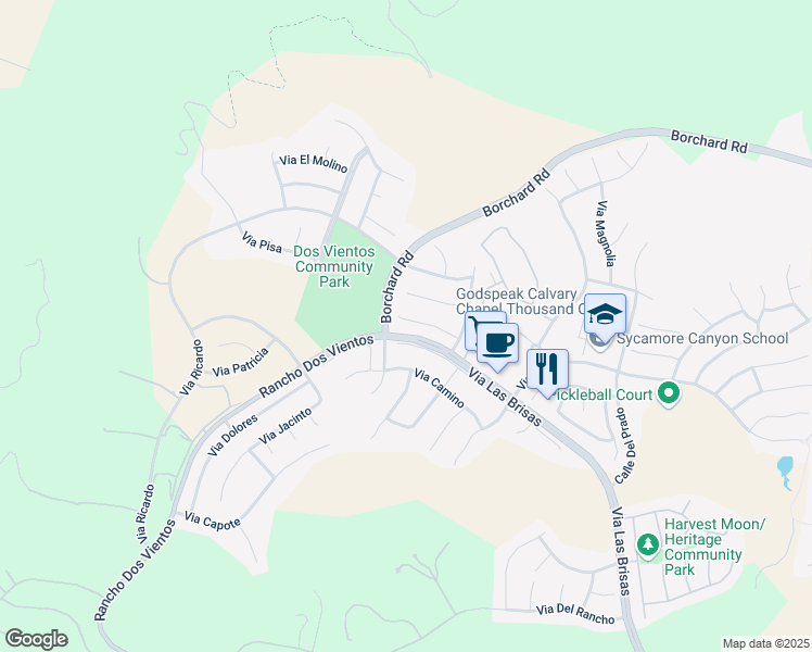 map of restaurants, bars, coffee shops, grocery stores, and more near 4974 Via Aurora in Thousand Oaks