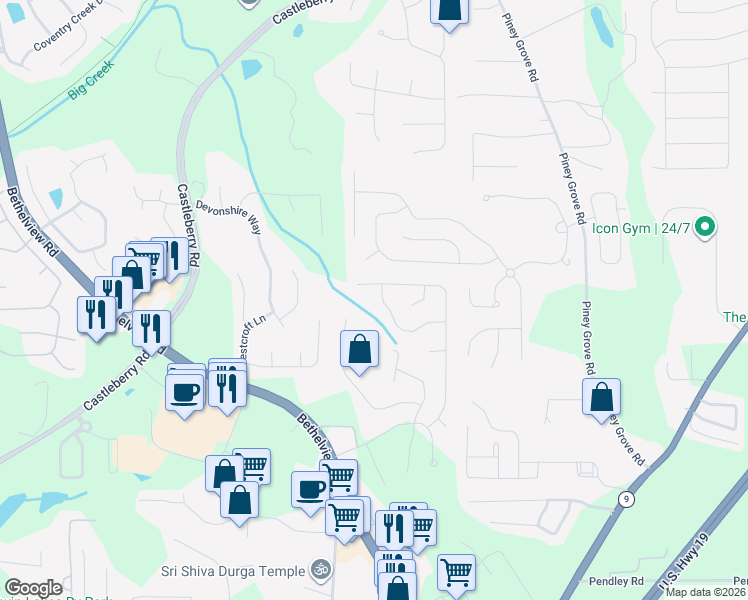map of restaurants, bars, coffee shops, grocery stores, and more near 6685 Cold Stream Drive in Cumming