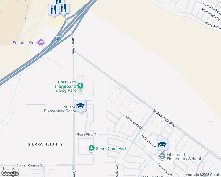 map of restaurants, bars, coffee shops, grocery stores, and more near 4113 North Tangerine Avenue in Rialto