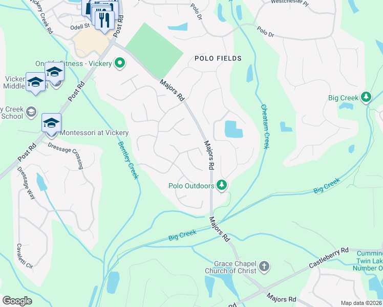 map of restaurants, bars, coffee shops, grocery stores, and more near 6575 Darlington Court in Cumming