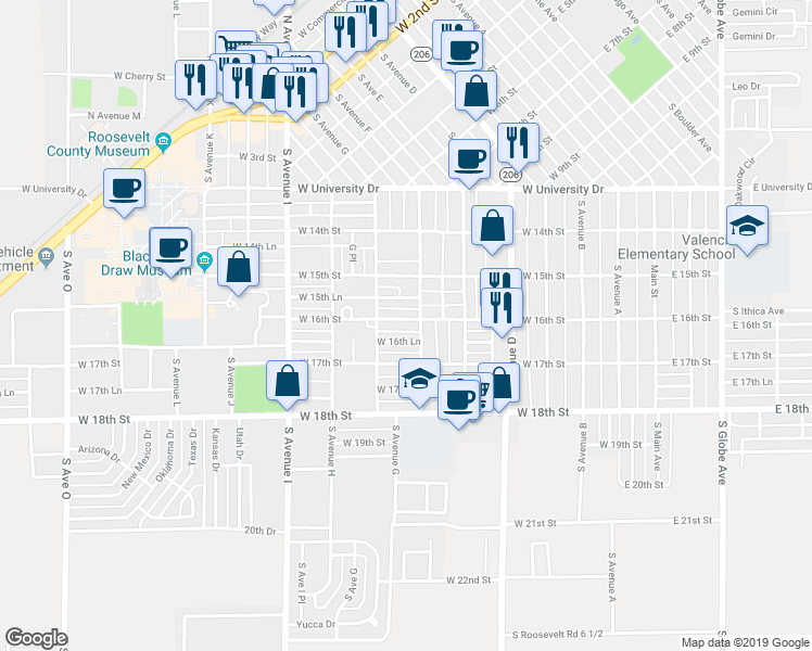 map of restaurants, bars, coffee shops, grocery stores, and more near 711 West 16th Street in Portales