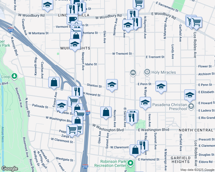map of restaurants, bars, coffee shops, grocery stores, and more near 1656 Glen Avenue in Pasadena