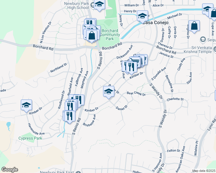 map of restaurants, bars, coffee shops, grocery stores, and more near 311 Walter Avenue in Thousand Oaks
