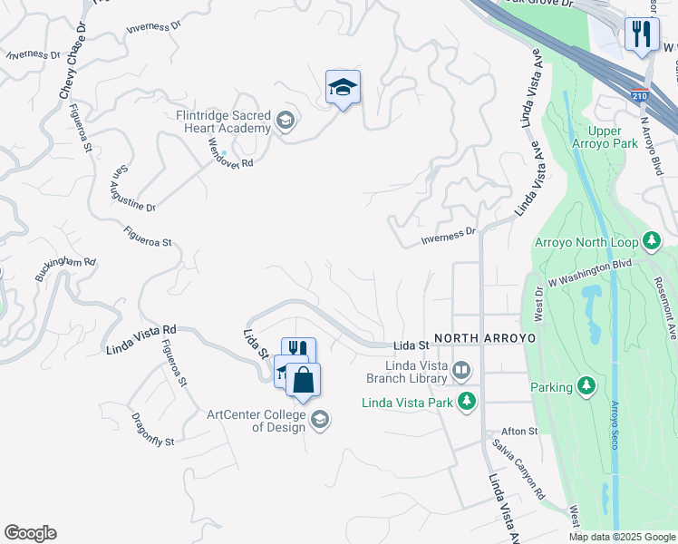 map of restaurants, bars, coffee shops, grocery stores, and more near 1556 Scenic Drive in Pasadena