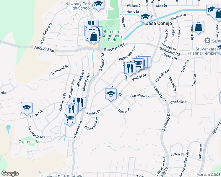 map of restaurants, bars, coffee shops, grocery stores, and more near 311 Walter Avenue in Thousand Oaks