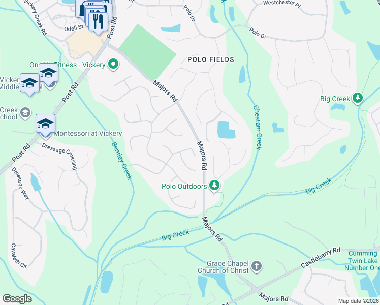 map of restaurants, bars, coffee shops, grocery stores, and more near 6575 Darlington Court in Cumming