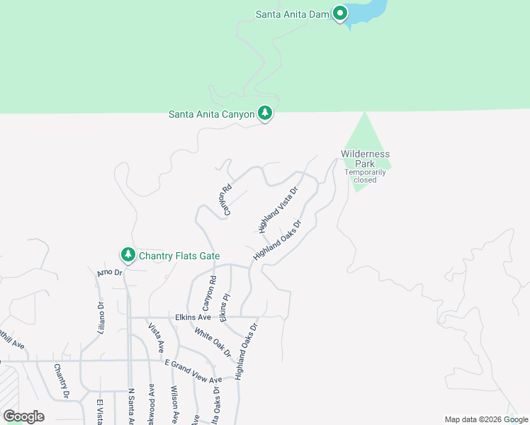 map of restaurants, bars, coffee shops, grocery stores, and more near 2169 Highland Vista Drive in Arcadia