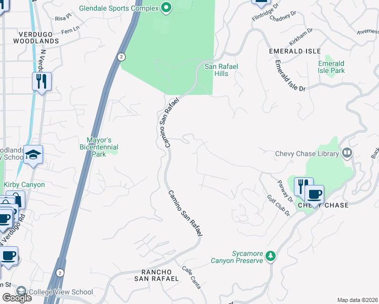 map of restaurants, bars, coffee shops, grocery stores, and more near 1515 Belleau Road in Glendale