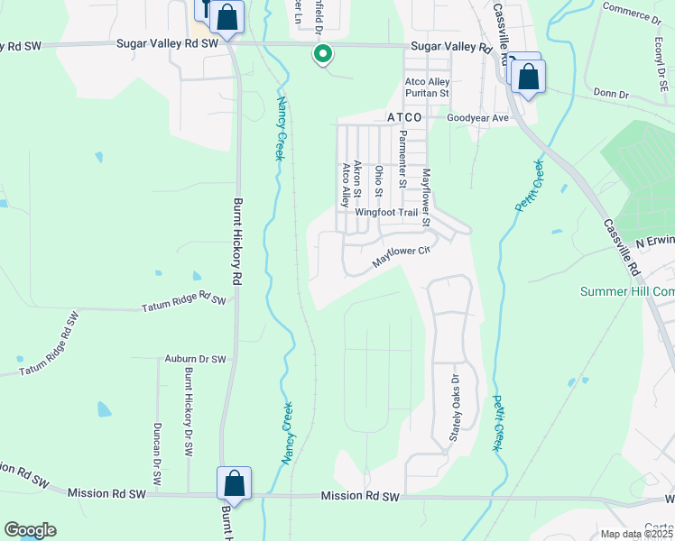 map of restaurants, bars, coffee shops, grocery stores, and more near 116 Mayflower Circle in Cartersville