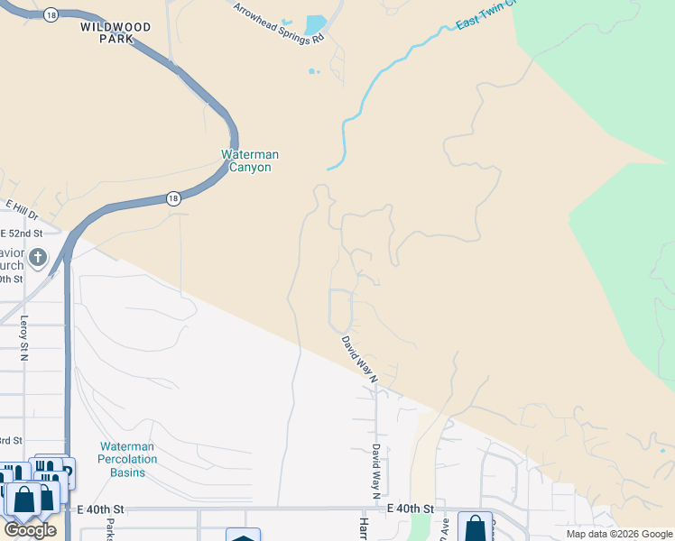 map of restaurants, bars, coffee shops, grocery stores, and more near 5005 Mariposa Drive in San Bernardino
