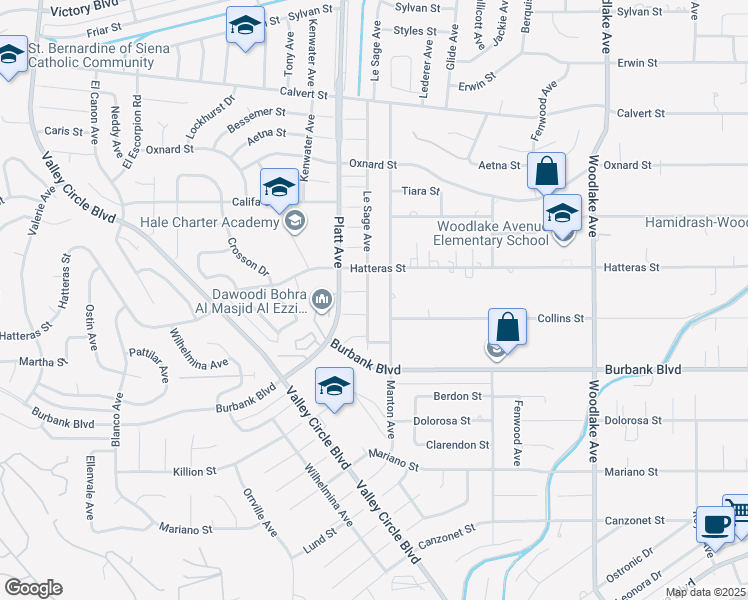 map of restaurants, bars, coffee shops, grocery stores, and more near 5722 Le Sage Avenue in Los Angeles