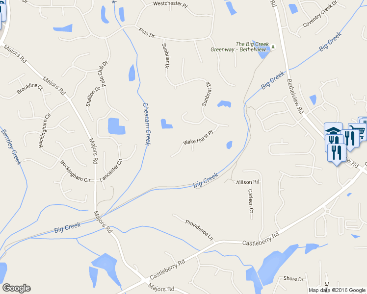 map of restaurants, bars, coffee shops, grocery stores, and more near 7045 Wakehurst Place in Cumming