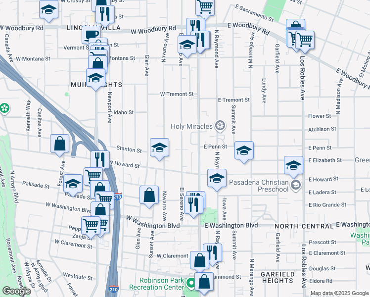 map of restaurants, bars, coffee shops, grocery stores, and more near 1664 El Sereno Avenue in Pasadena