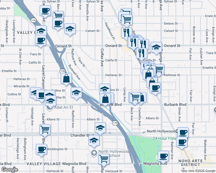 map of restaurants, bars, coffee shops, grocery stores, and more near 5715 Troost Avenue in Los Angeles
