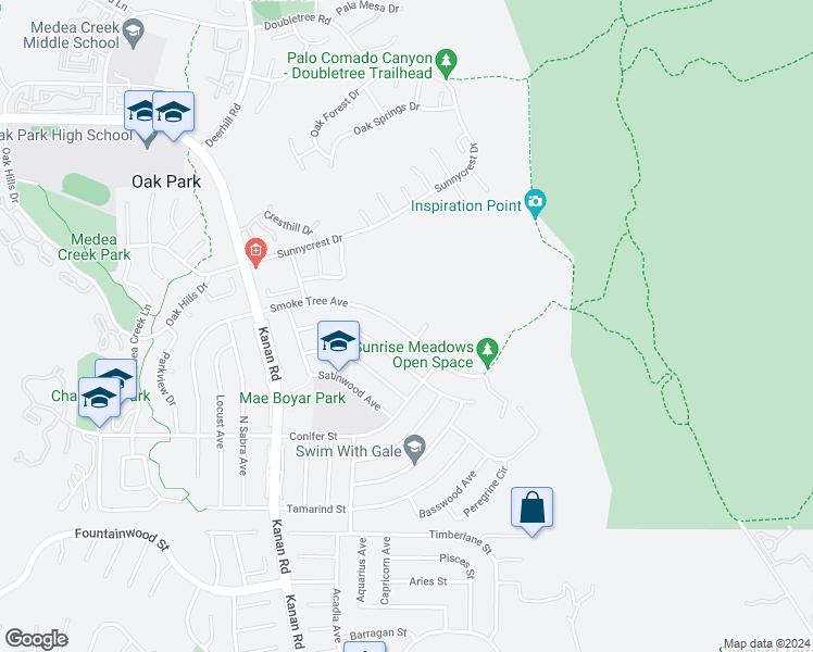 map of restaurants, bars, coffee shops, grocery stores, and more near 6521 Smoke Tree Avenue in Oak Park