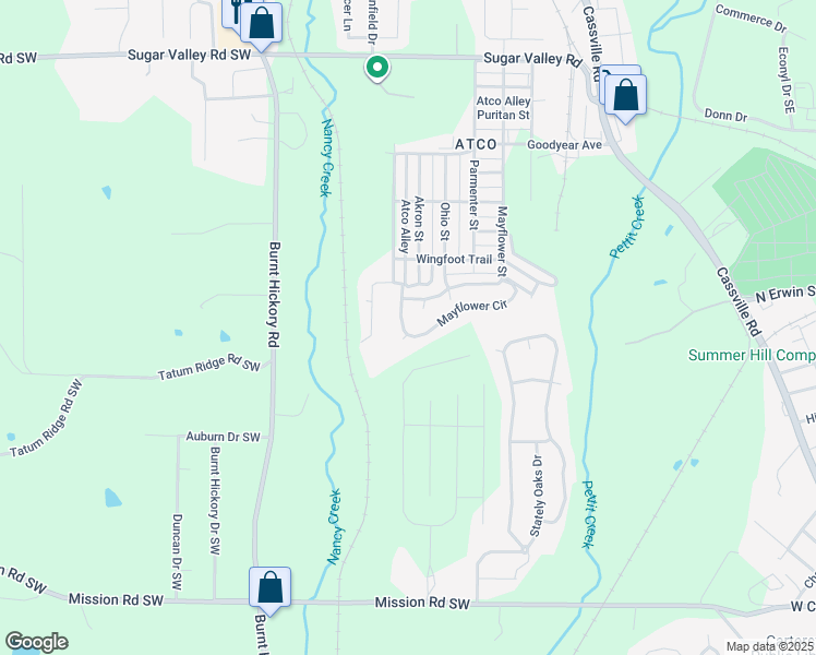 map of restaurants, bars, coffee shops, grocery stores, and more near 116 Mayflower Cir in Cartersville