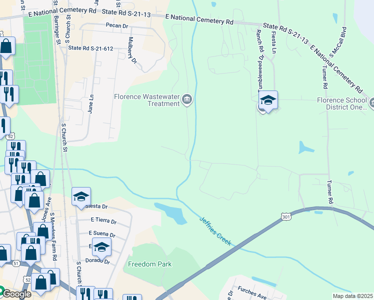 map of restaurants, bars, coffee shops, grocery stores, and more near 1000 Stockade Drive in Florence