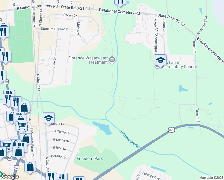map of restaurants, bars, coffee shops, grocery stores, and more near 1000 Stockade Drive in Florence